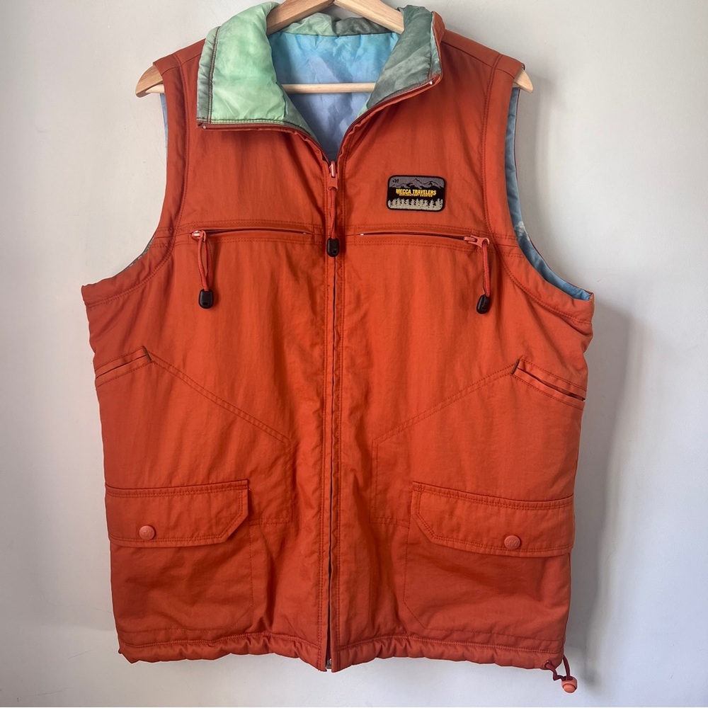 Mecca Traveler Outside Work Orange and Green Quilted Vest Reversible